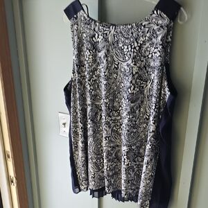 Nina Leonard Navy and White Paisley Sleeveless Tank Tunic Length